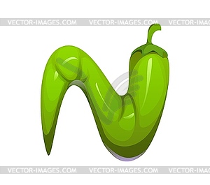 Cartoon Mexican font jalapeno pepper letter N - vector image