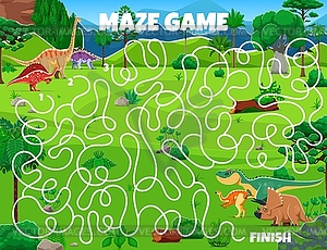 Kids labyrinth game with prehistoric dinosaurs - vector image