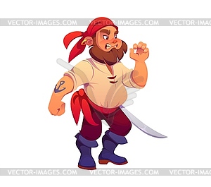 Cartoon pirate sailor, corsair captain with sword - vector image