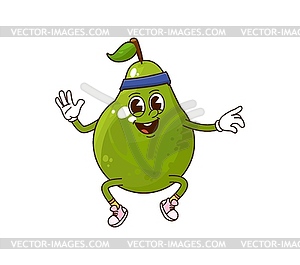 Cartoon funny groovy green pear fruit character - color vector clipart