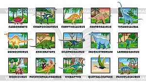 Cartoon prehistoric dinosaurs, birds and reptiles - vector clipart