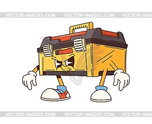 Groovy toolbox cartoon character, repair DIY tool - vector clipart