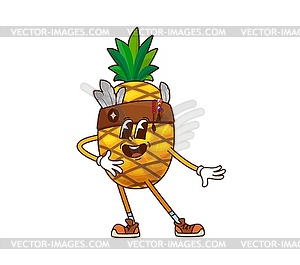 Cartoon groovy pineapple superhero fruit character - vector clipart / vector image