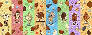 Collage of cartoon groovy nut retro characters - vector image