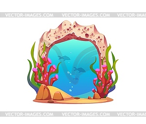 Game underwater sea portal, magic stone gate door - vector clipart