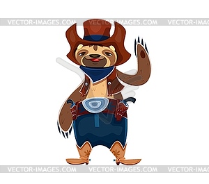 Cartoon sloth wild west animal cowboy character - vector clip art