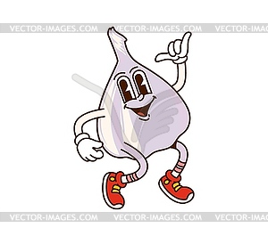 Cartoon groovy garlic vegetable retro character - royalty-free vector clipart