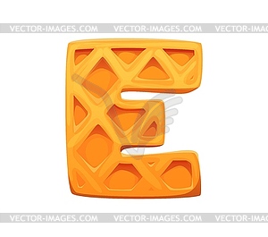 Fast food belgian waffle ABC font typeset letter E - vector image