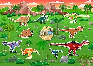 Prehistoric dinosaur characters stickers pack - vector clipart