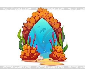 Underwater portal, magic stone with sea gate door - vector clip art