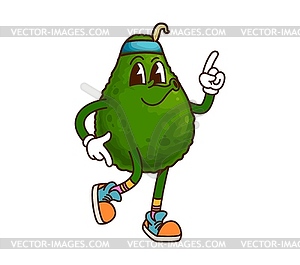Avocado groovy cartoon character with funny face - vector image
