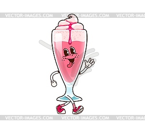 Groovy milk shake cocktail, fast food character - vector clipart