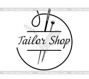 Tailor shop, embroidery and stitch icon, emblem - vector image