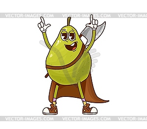 Groovy superhero green pear fruit y2k character - vector clipart