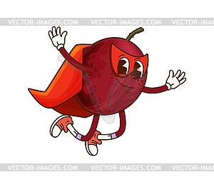 Groovy passion fruit superhero character flying - royalty-free vector image