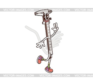 Groovy work tool cartoon DIY character, calipers - vector clipart