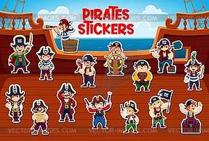 Kid pirate and corsair characters stickers pack - vector clipart