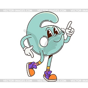 Groovy math number six groovy cute character - vector image