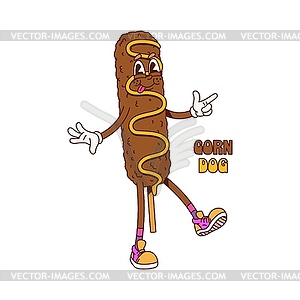 Cartoon groovy corndog Korean food character - vector image