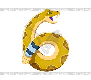 Cartoon number six as green rattlesnake reptile - vector clip art