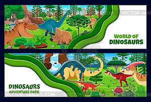 Dinosaurs park paper cut banners - vector image