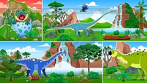 Dinosaurs collage of cartoon prehistoric lizards - vector clipart