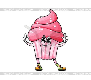 Funny groovy cake dessert retro cartoon character - royalty-free vector image