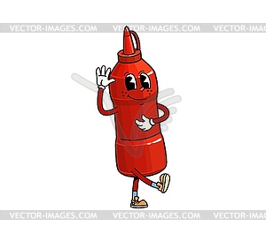 Groovy fast food ketchup bottle retro character - vector EPS clipart