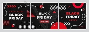 Black friday sale square geometric memphis banners - vector clipart