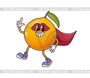 Cartoon groovy orange fruit superhero character - vector EPS clipart