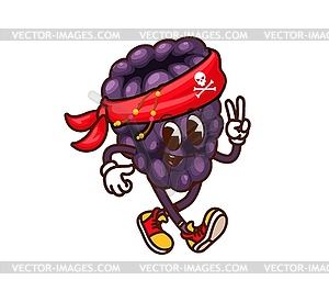 Cartoon groovy blackberry pirate or berry corsair - vector clipart