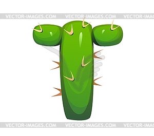 Cartoon Mexican font cactus plant letter T - vector image