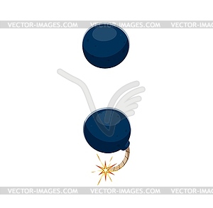 Semicolon symbol as two cartoon round retro bombs - vector clipart