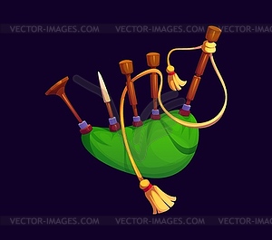 St Patrick Irish holiday, cartoon green bagpipes - vector clipart