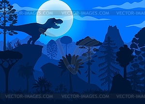 Tyrannosaurus T Rex dinosaur in prehistoric jungle - vector clipart