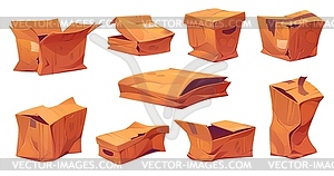 Broken, damaged and crumpled cardboard boxes - vector clipart