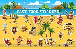 Cartoon fast food pirates and corsairs stickers - royalty-free vector image