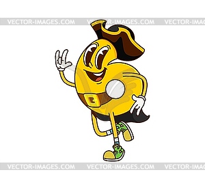 Groovy cartoon number 6 pirate corsair character - vector clip art