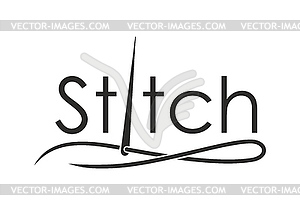 Tailor shop, embroidery and stitch icon, emblem - vector image