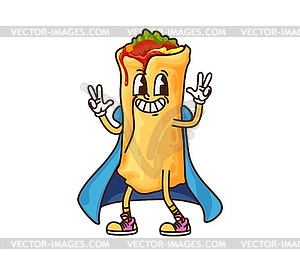 Cartoon groovy Mexican funny burrito for Halloween - vector image