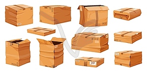 Damaged and crumpled cardboard boxes and parcels - stock vector clipart