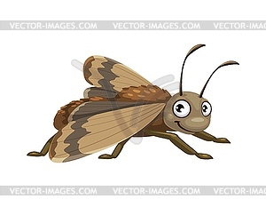 Cartoon funny moth insect character, kids mascot - vector image