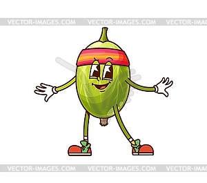 Cartoon groovy gooseberry berry fitness character - vector image