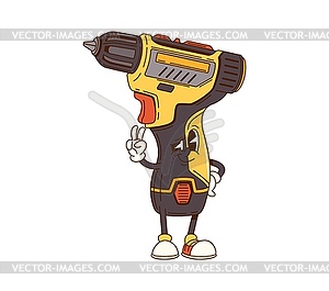 Cartoon groovy electric screwdriver tool character - vector image