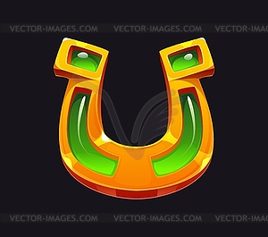 Cartoon golden horseshoe Patrick symbol of luck - vector clipart