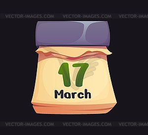 Карикатурная страница праздничного календаря, на которой изображено 17 марта - векторное изображение EPS
