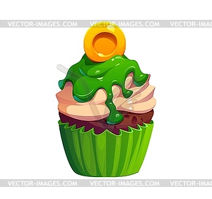 St Patrick day holiday cupcake with chocolate cake - vector image
