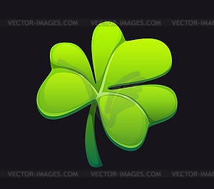 Cartoon green four leaf clover, symbolizing luck - vector clipart