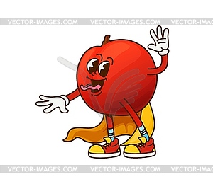 Cartoon groovy red apple Halloween wizard fruit - vector clipart