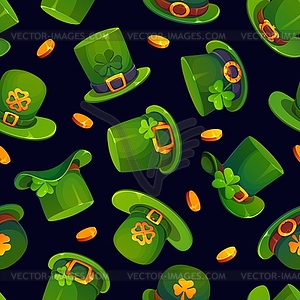 Green leprechaun hats pattern, seamless tile - vector clipart